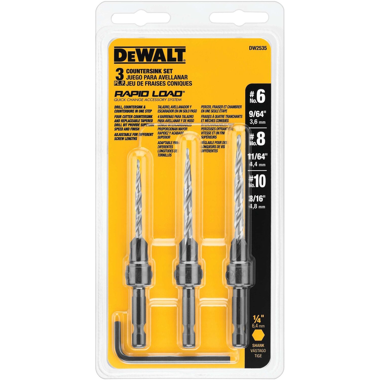 DEWALT Countersink Drill Bit Set #6, #8, #10, 3-Piece