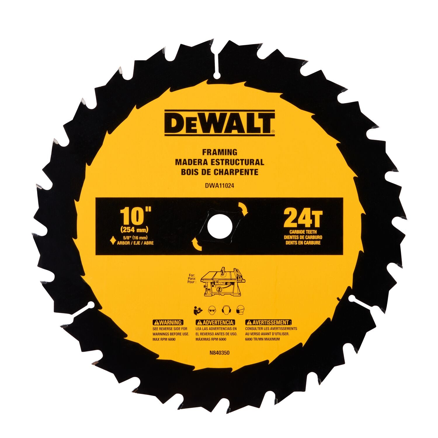 DEWALT 10 In Carbide Table Saw Blade 24 Tooth with 5/8 in Arbor (1 Pack)