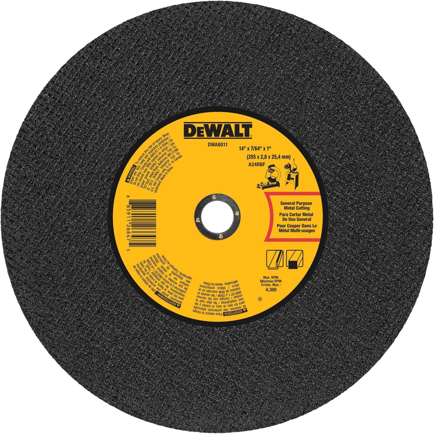 DEWALT Chop Saw Wheel, General Purpose, 14-Inch X 7/64-Inch X 1-Inch